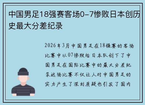 中国男足18强赛客场0-7惨败日本创历史最大分差纪录